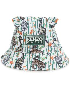 KENZO KIDS White Bamboo &amp; Animal Print Sun Hat