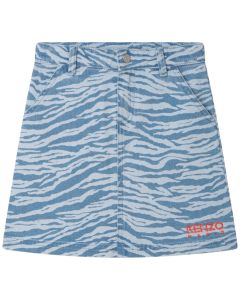 KENZO KIDS Girls Blue Denim Tiger Stripe Skirt