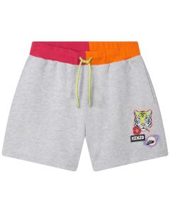 KENZO KIDS Girls Grey Cotton Tiger &amp; Flower Shorts