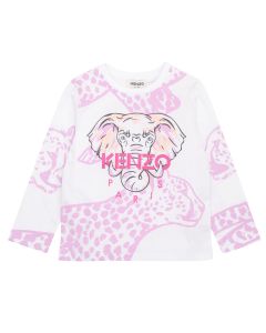 KENZO KIDS Girls White & Pink Long Sleeved Elephant Top