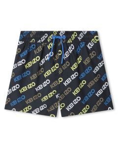 KENZO KIDS Boys Black Colourful All-Over Logo Swim Shorts