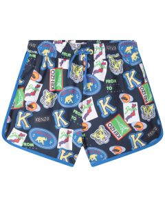 KENZO KIDS Boys Navy Blue Journey Pattern Swim Shorts