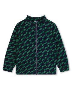 KENZO KIDS Boys Blue &amp; Green All-Over Logo Cotton Zip-Up Top