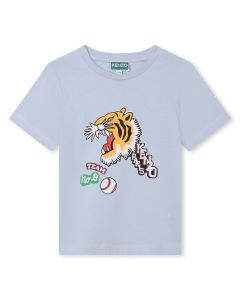 KENZO KIDS Boys Pale Blue Cotton Varsity Tiger T-Shirt
