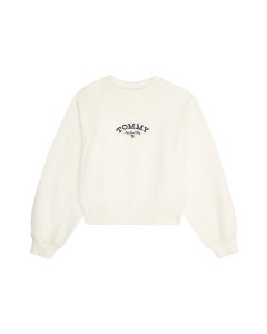 Tommy Hilfiger Girls Ancient White Oversized Crew Neck Sweatshirt with Logo