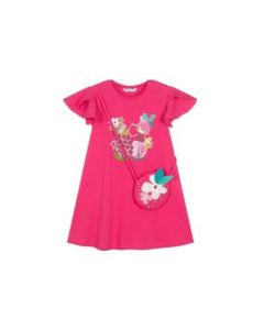 Mayoral Girls Bright Pink Fruit Themed Cotton Dress