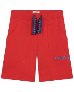 Lanvin Red Shorts With Blue Embroidered Logo