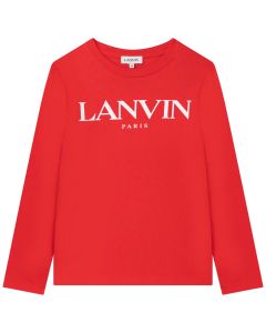 Lanvin Boys Red White Logo Long Sleeved T-Shirt