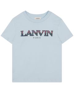 Lanvin Pale Blue Cotton T-Shirt With Coloured Embroidered Logo