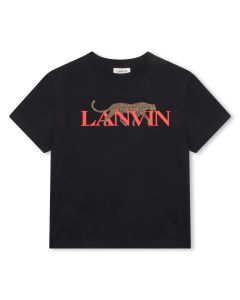 Lanvin Boys Black Organic Cotton Leopard T-Shirt