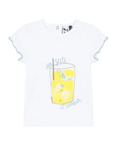 3Pommes Baby Girls White Cotton Lemonade Glass T-Shirt