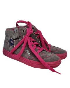 Richter Girls Grey Suede High Top Trainers With Fuchsia Lace And Sole