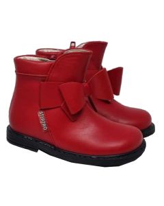 Step 2Wo Girls Red Leather Boots With Side Zip And Front Bow