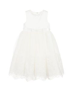 Sarah Louise Girl's Long Ivory Embroidered Dress