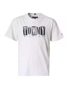 Tommy Hilfiger Boys White T-shirt With Blue &#039;Seasonal&#039; Logo