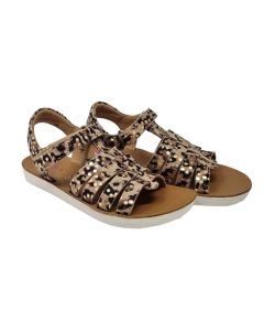 Shoo Pom Girls "Goa Spart" Leopard Print Sandals With Gold Spots