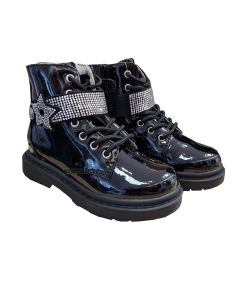 Lelli Kelly Black Patent &#039;Stella&#039; Boots With Diamante Star Strap