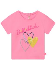 Billieblush Girls Pink Cotton Sequin Heart T-Shirt