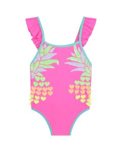 Billieblush Girls Pink Ruffle Trim Heart Swimsuit