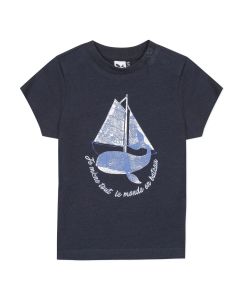 3Pommes Navy Blue Cotton Whale T-Shirt