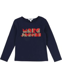 LITTLE MARC JACOBS Navy And Red  Cotton Logo Top