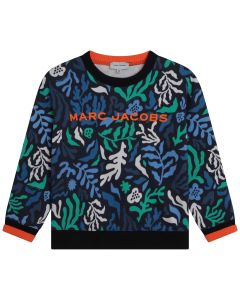  MARC JACOBS Boys Blue Cotton Coral Print Logo Sweatshirt