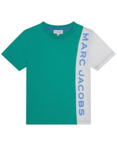 MARC JACOBS Boys Green Cotton White Panel Logo T-Shirt