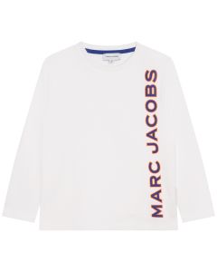 MARC JACOBS Boys White Organic Vertical Logo Cotton Top