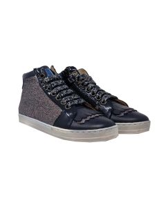Beberlis Navy & Multi Glitter High-Top Leather Trainers