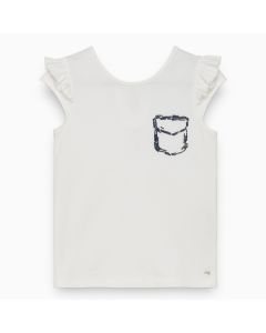 Tartine et Chocolat Girl's White Beaded Pocket T-Shirt