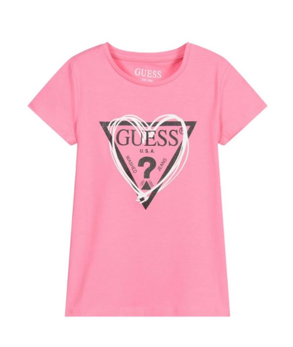 Guess Older Girls Pink & Black Logo T-Shirt