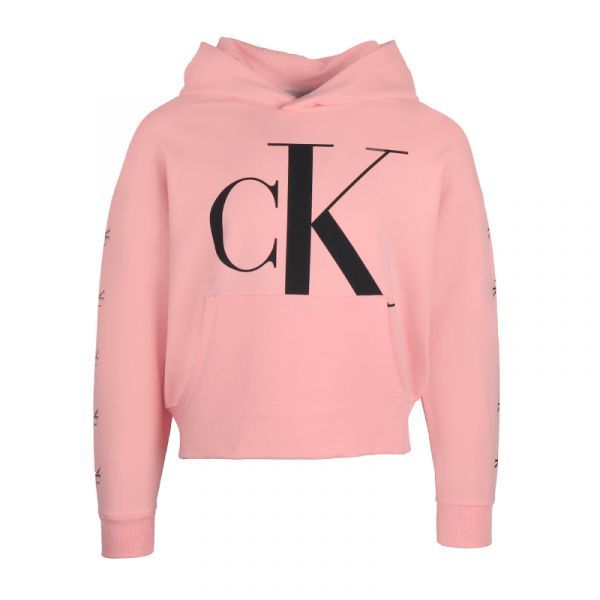 Calvin Klein Jeans Girls Black Logo Pink Cotton Hoodie