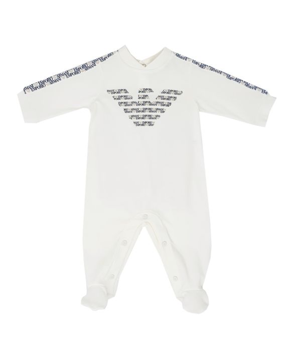 eeuwig ik ga akkoord met Huiswerk maken Emporio Armani Baby White Large Logo With Pattern Babygrow