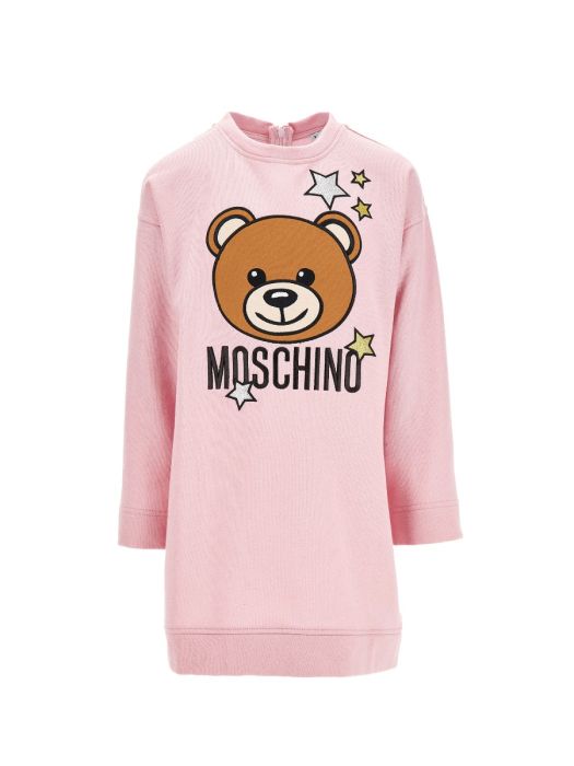Moschino Kid-Teen Pink Star And Teddy Logo Print Dress
