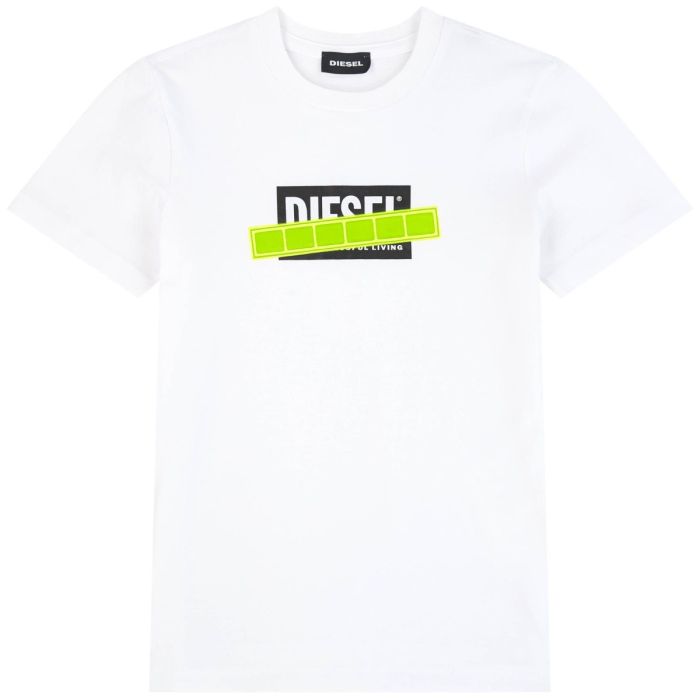 Diesel White Cotton Reflective Logo T-Shirt