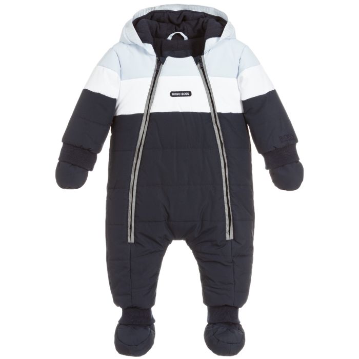 BOSS Baby Boys Navy,Pale Blue and White Snowsuit Set