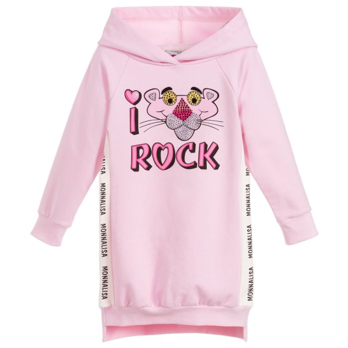 Monnalisa Pink Cotton Pink Panther Sweatshirt Dress