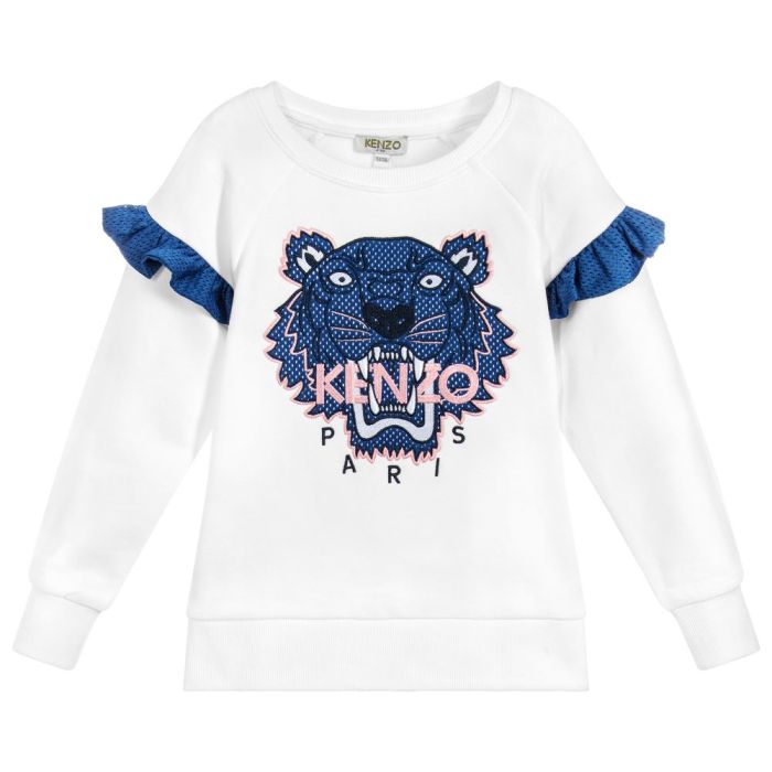 Kenzo Kids Girls White TIGER Frill Detail Sweatshirt