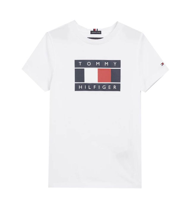 Tommy Hilfiger Boys White Global Stripe Flag T-shirt