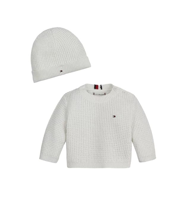 Tommy Hilfiger Ivory Waffle Sweater & Beanie Hat Set